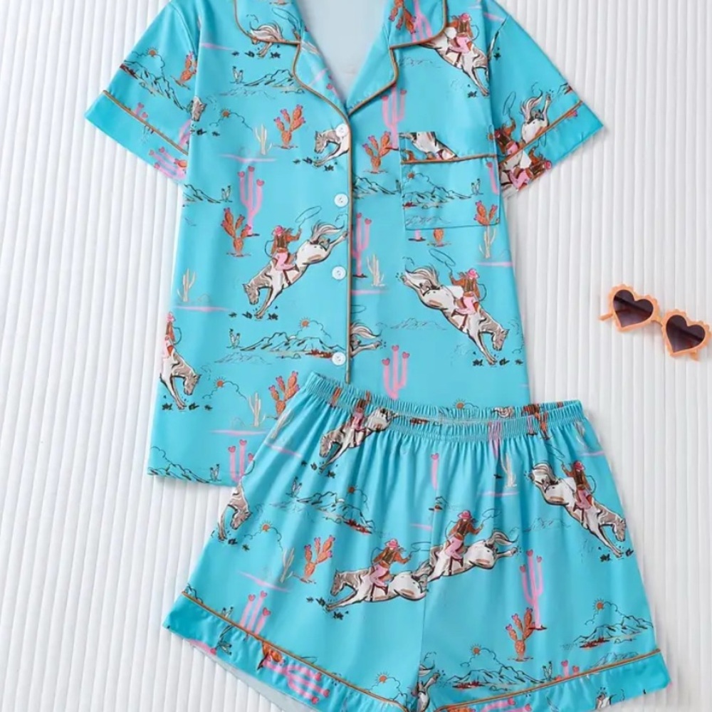 Women's Turquoise Desert Print Short Pajama Set